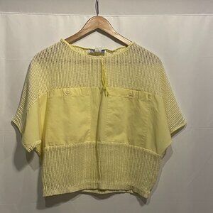 Share Action Scene Vintage Yellow Open Stitch 1980's Blouse dolman sleeves & Poc